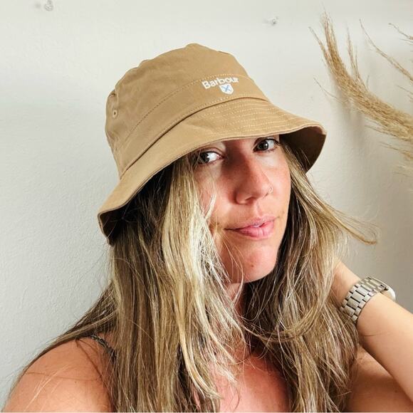 NEW BARBOUR Khaki Tan White Logo Cascade Floppy Packable Bucket Tartan Lined Hat - Picture 6 of 11